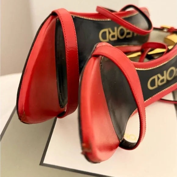 Tom Ford Red and Gold Strappy Heels - Picture 3 of 6